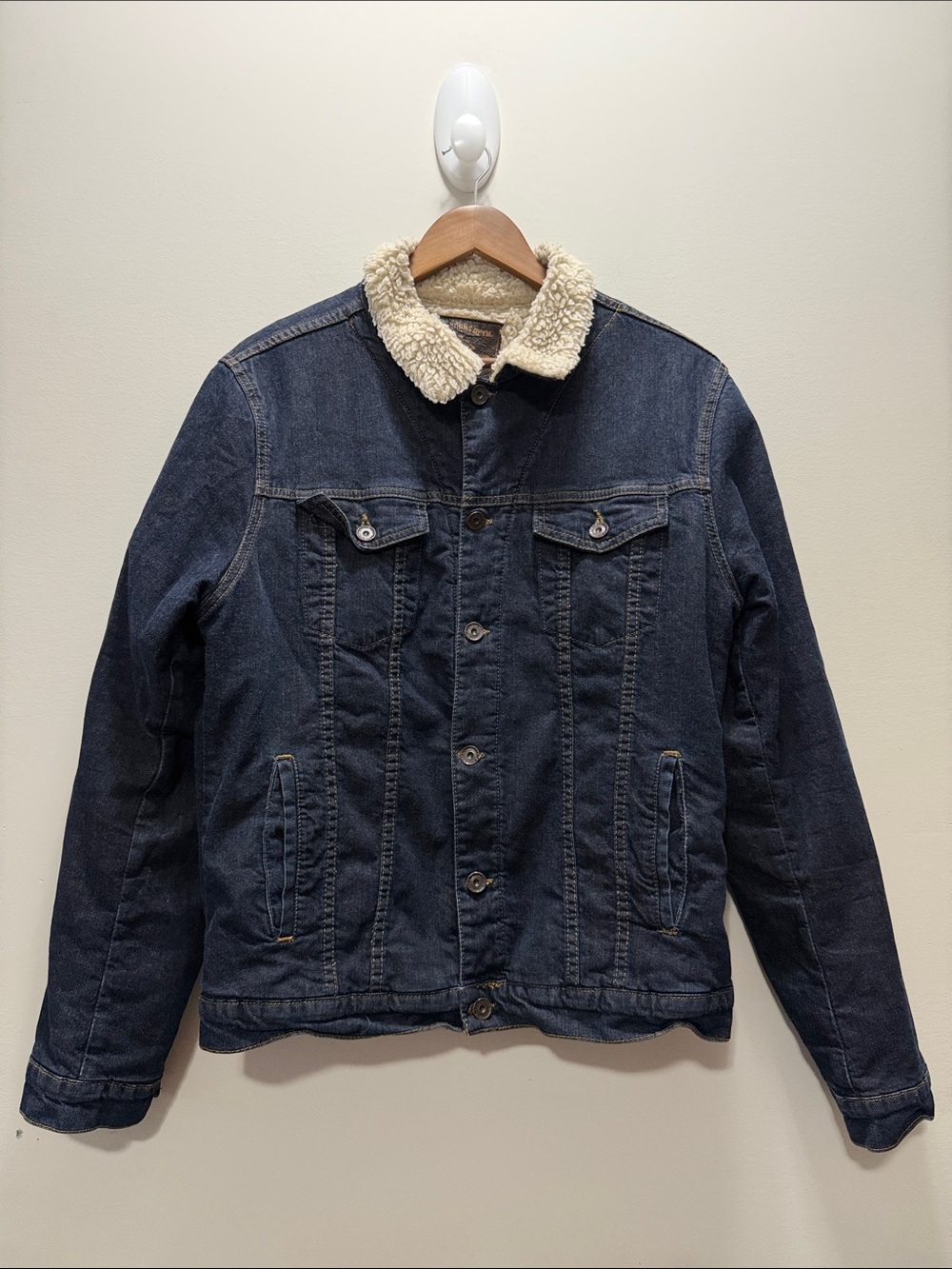 VINTAGE ZARA Young DPTM Men's Dark Blue Denim Sherpa Jacket Size L (25x22)